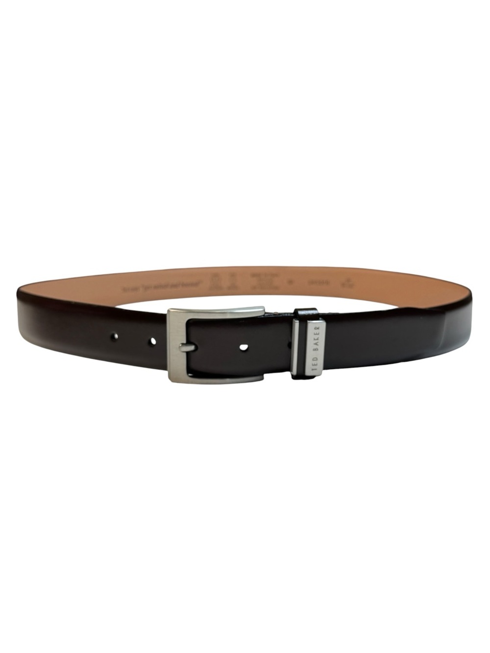Ted Baker Brown Leather Dress Belt Matte Silver Buckle Adjustable Italy Men's 38